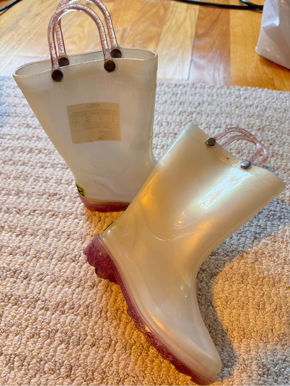 Western Chief Pearl White Kids Rain Boots LIGHT UP